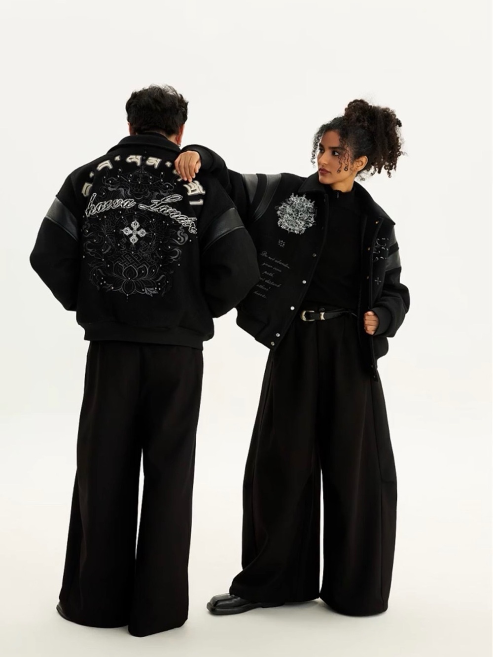 Black Embroidered Varsity Bomber Jacket - Designer Inspired
